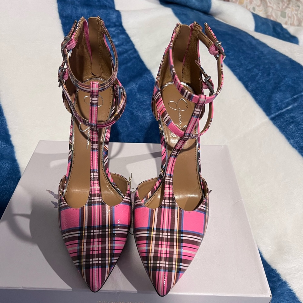Jessica Simpson Pink Plaid Heels